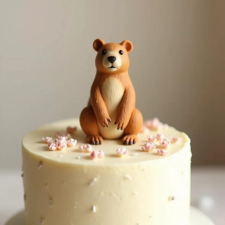 Topo de bolo de capivara com flores delicadas em um bolo
