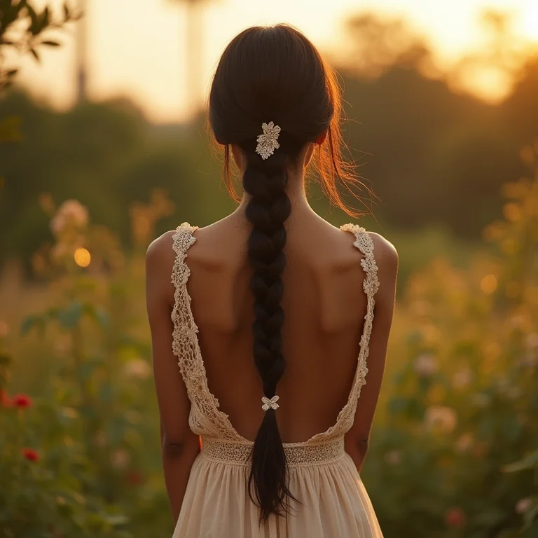 Trança com laço de renda