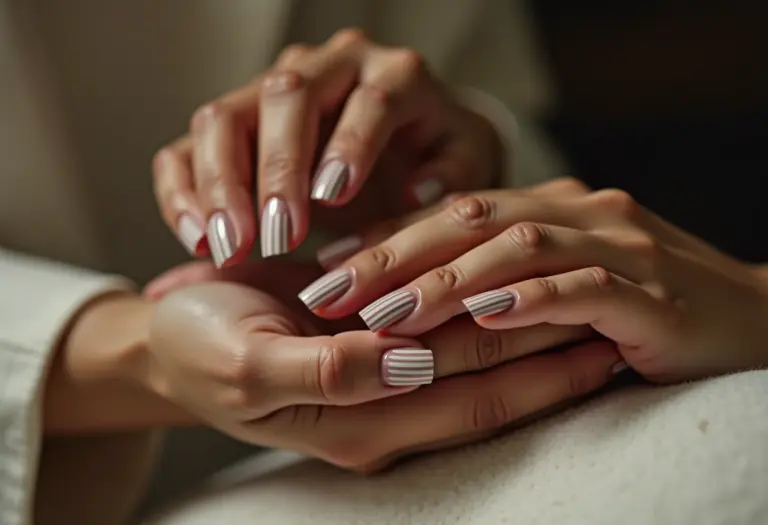 Unhas com listras feitas em casa