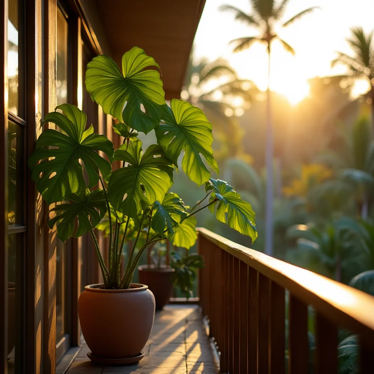 Varanda com Costela de Adão exuberante em um vaso grande