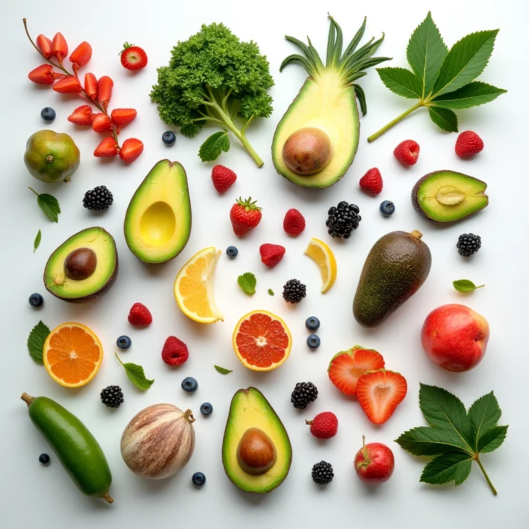 Variedade de frutas e vegetais frescos