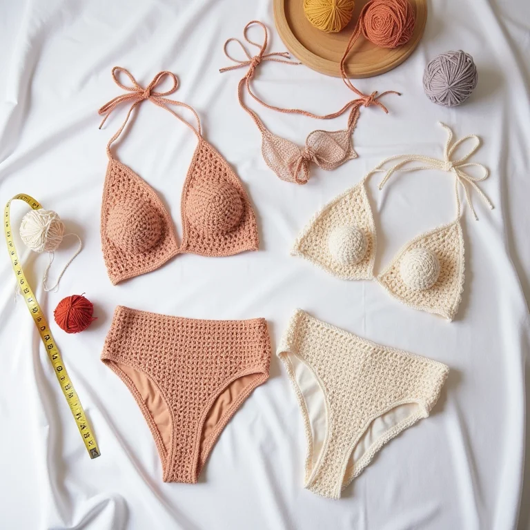 Variedade de modelos de biquíni de crochê.