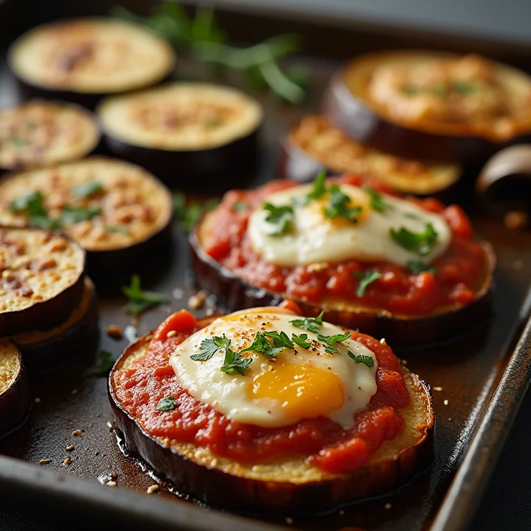 Variedade de pratos de beringela cozinhando