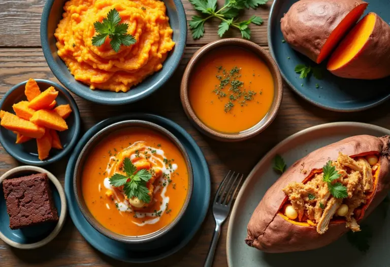 Variedade de pratos saudáveis com batata doce