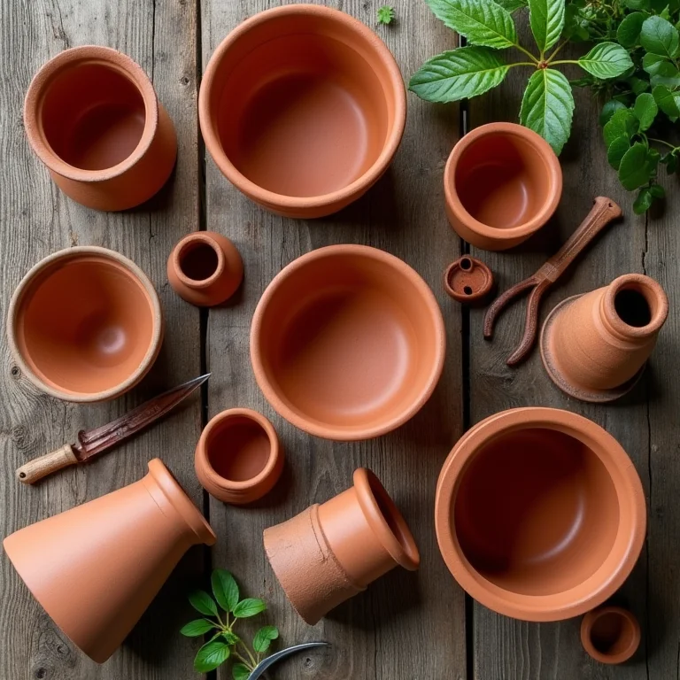 Variedade de vasos de terracota para plantar beterraba