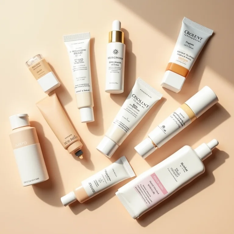 Vários primers de maquiagem em composição flat lay