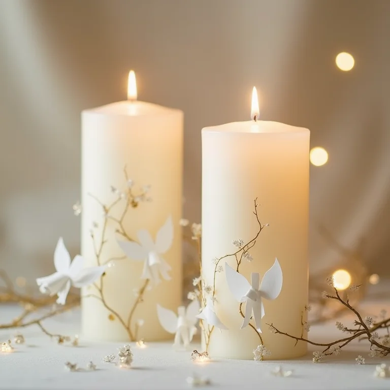 Velas decoradas com anjos de papel para decoração