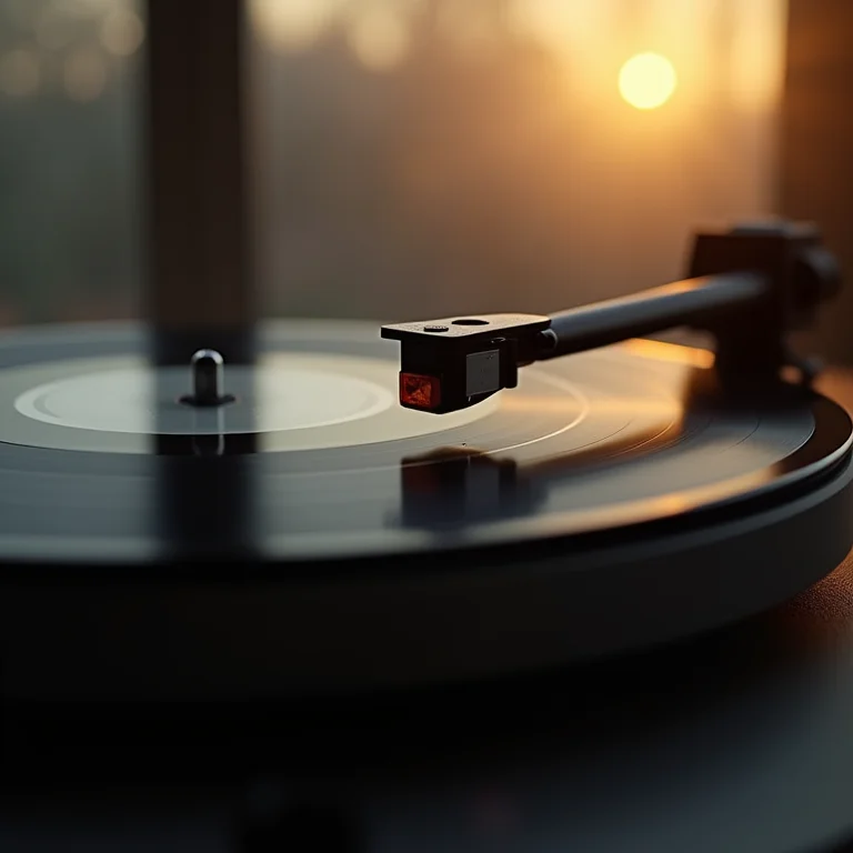 Vitrola tocando um disco de vinil com música inspiradora