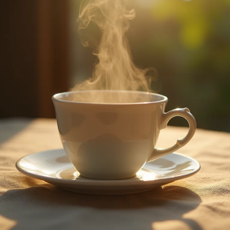 Xícara fumegante de chá de Mulungu em close-up.