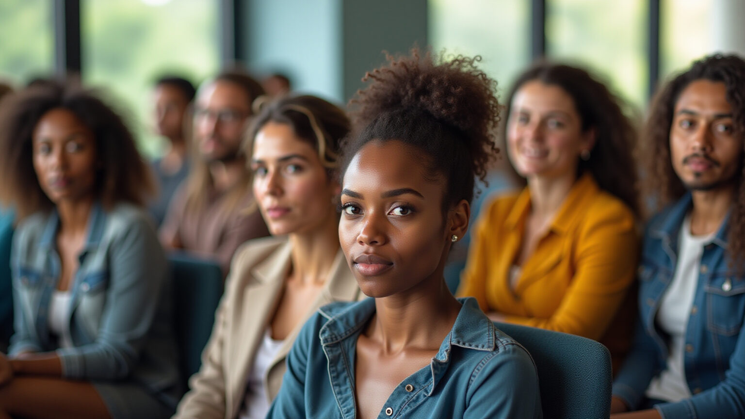 Fila para Consulta: O Que a Espera Faz Com o Corpo Adultos brasileiros em sala de espera de clínica médica, expressando esperança e preocupação.